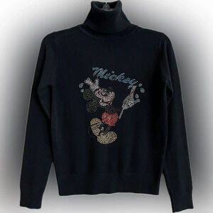 Mickey Mouse the Artist Black Colorful Bling Turtleneck Sweater no tags likely S